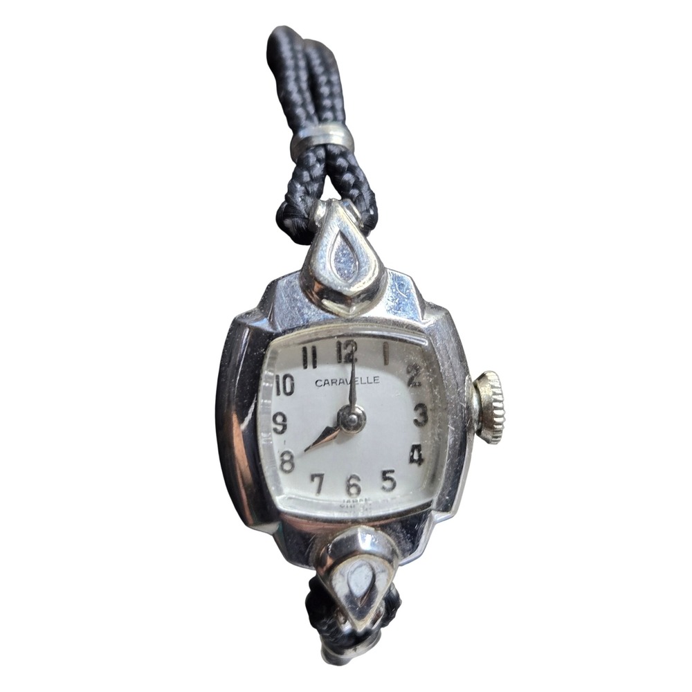 Vintage Caravelle Womens Mechanical Watch Silver Tone Black Cord Band M6 Parts